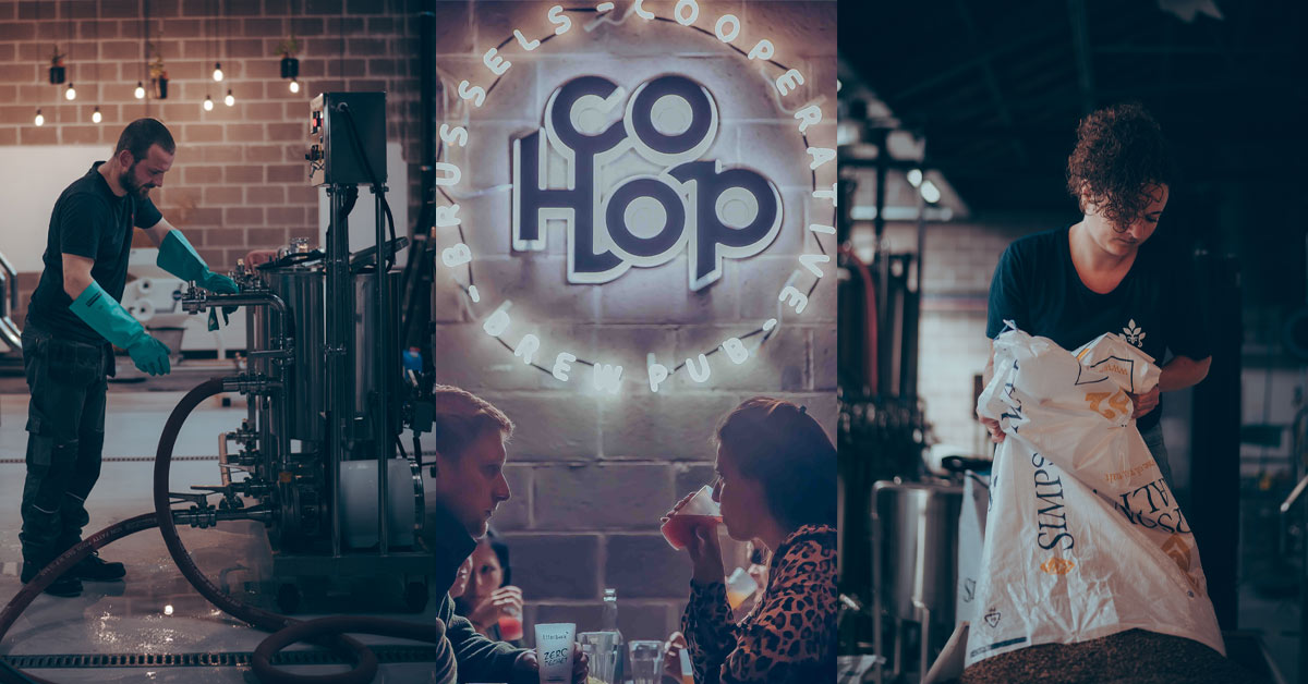 CoHop brewers at work and guests drinking beers