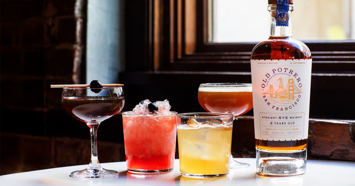 cocktails and bottle of anchor spirits