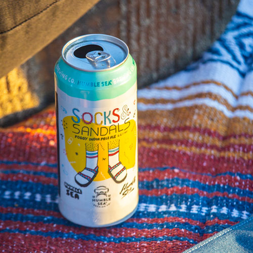 socks and sandals ipa in can on blanket