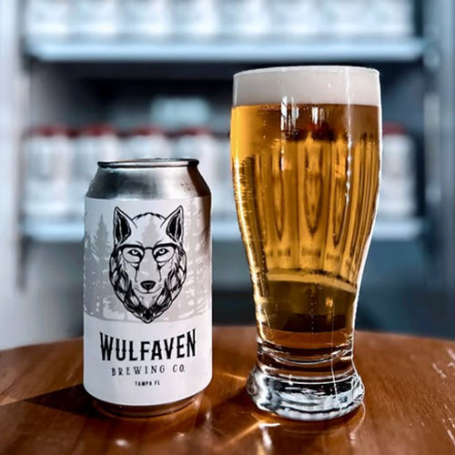wulfaven beer in can with beer in glass